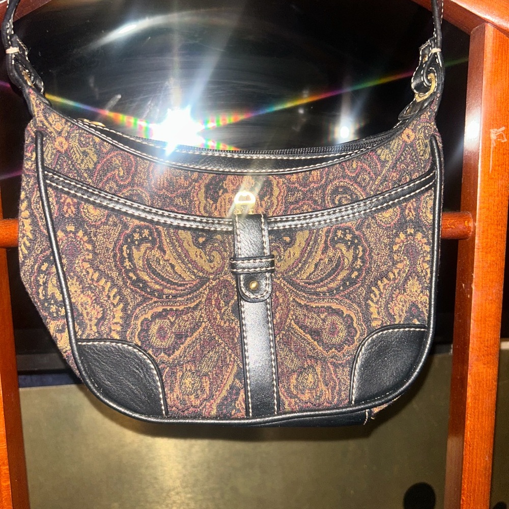 Etienne Aigner Black and Brown Crescent Shoulder Bag